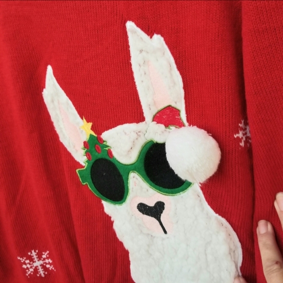 RED Llama 3D FUN Christmas Sweater (Size Large) Ugly Holiday Party shirt - Picture 2 of 5